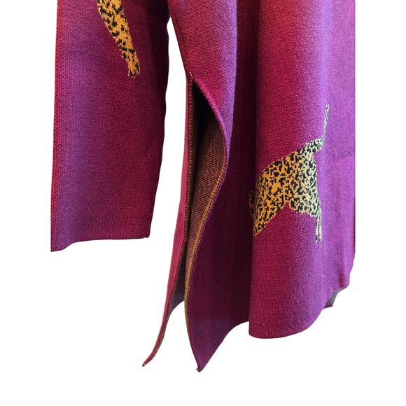 Entro Knit Sweater with Side Slit Purple Leopard Print L NWT - Picture 5 of 10